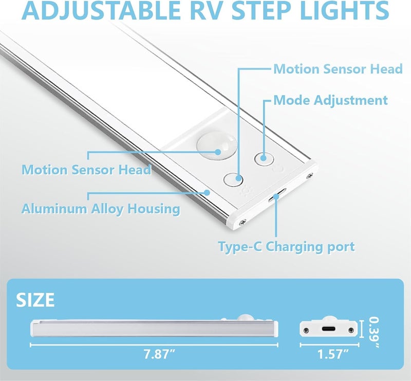Rvhouse 2 Pack Motion Activated RV Step Lights, USB Rechargeable 48 LED Rv Light Camping Camper Lights Adjustable 3 Colours for Motorhome Travel,Travel Trailers, Camper (White - Image 2